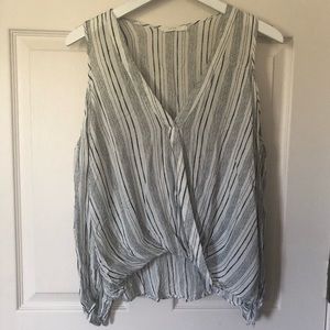 Lush open shoulder striped wrap top